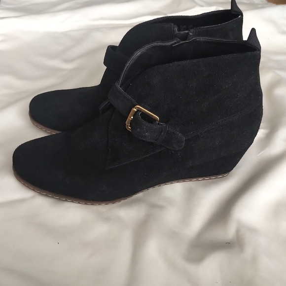 Leather Suede Black Wedge Boots (US 8.5) - Picture 1 of 4